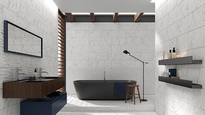 luksuriøst badeværelse med fliser og klinker Bernini